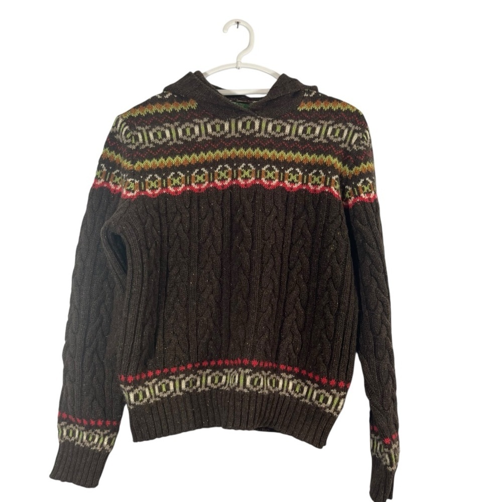 Benetton Brown Patterned Sweater with Hoodie